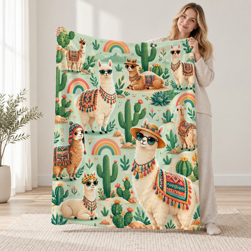 Retro llama cactus - llama, coral